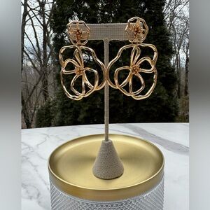 BENAAR LA Oversized Gold Floral Statement Earrings Open Flower